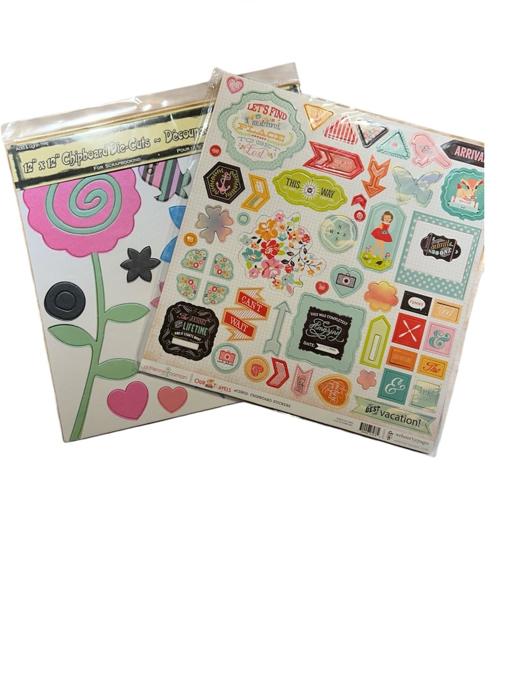 Decorative Craft Chipboard Die-Cut Sticker Set in Pink, Green, Black